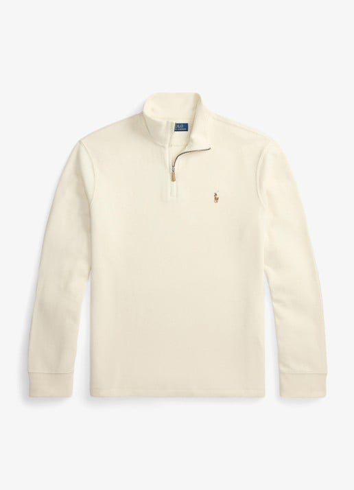 Ralph Lauren Ribgebreide trui met halve rits - voorkant 4 parchment cream / creme