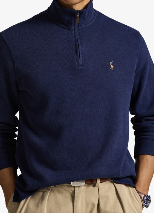 Ralph Lauren Ribgebreide trui met halve rits - detail 3 cruise navy / donkerblauw