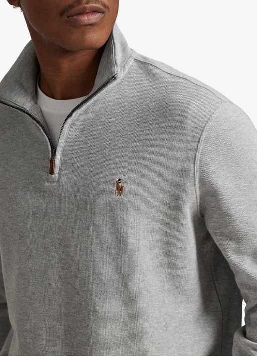 Ralph Lauren Ribgebreide trui met halve rits - detail 2 andover heather / grijs