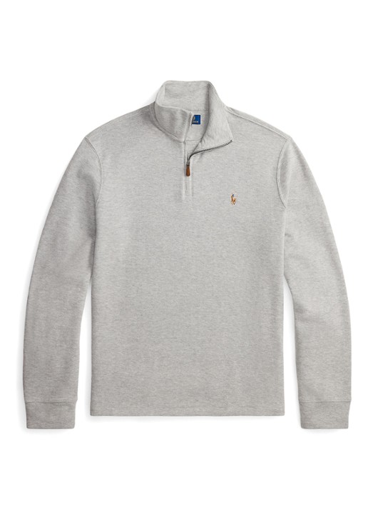 Ralph Lauren Ribgebreide trui met halve rits - voorkant 3 andover heather / grijs