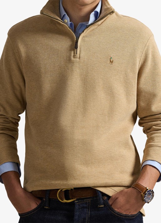 Ralph Lauren Ribgebreide trui met halve rits - detail 5 classic camel / camel