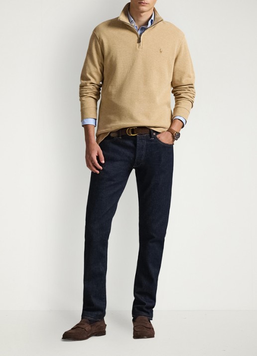 Ralph Lauren Ribgebreide trui met halve rits - voorkant 3 classic camel / camel