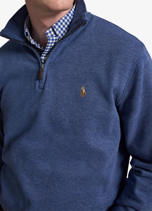 Ralph Lauren Ribgebreide trui met halve rits - detail 5 derby blue heather / blauw