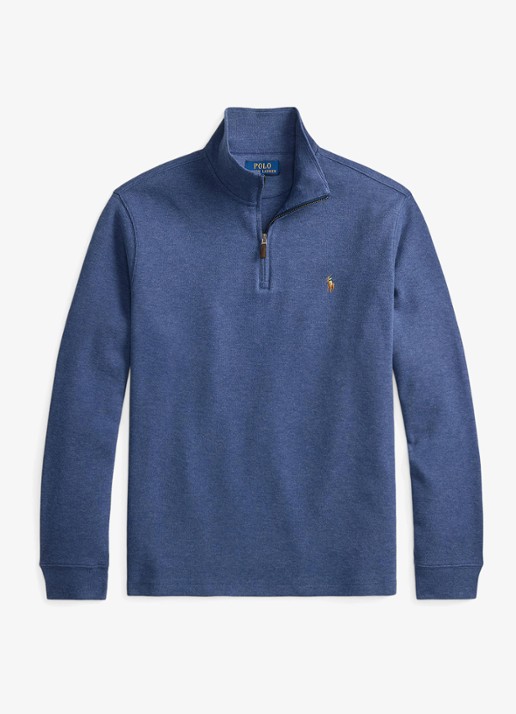 Ralph Lauren Ribgebreide trui met halve rits - voorkant 2 derby blue heather / blauw