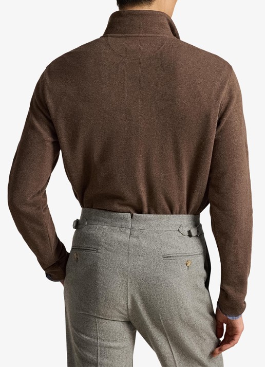 Ralph Lauren Ribgebreide trui met halve rits - achterkant 5 nutmeg brown heather / bruin