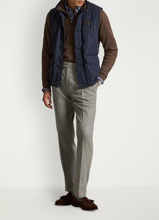 Ralph Lauren Ribgebreide trui met halve rits - detail nutmeg brown heather / bruin
