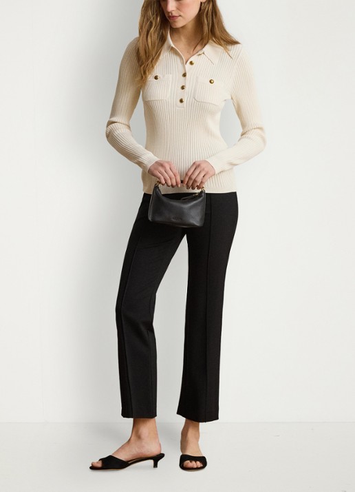 Ralph Lauren Ribgebreide trui met opgestikte zakken - voorkant 5 mascarpone crème / crème