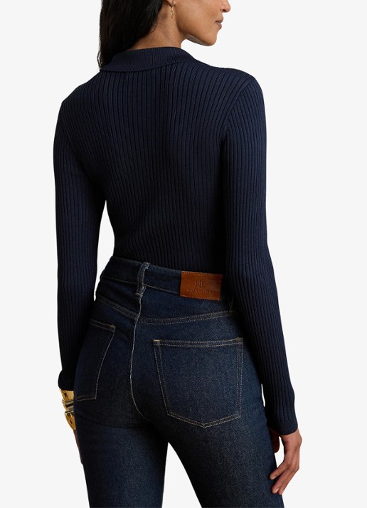Ralph Lauren Ribgebreide trui met opgestikte zakken - achterkant 5 lauren navy / blauw