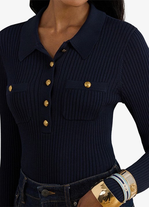 Ralph Lauren Ribgebreide trui met opgestikte zakken - detail 4 lauren navy / blauw
