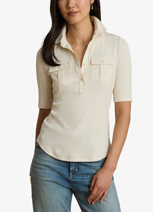 Ralph Lauren Ribgrebreide top met borstzakken
