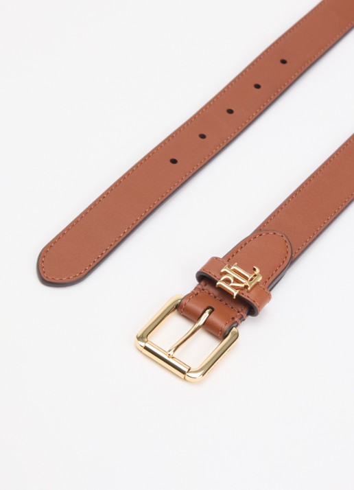 Ralph Lauren Riem van leer met logo - detail roestbruin