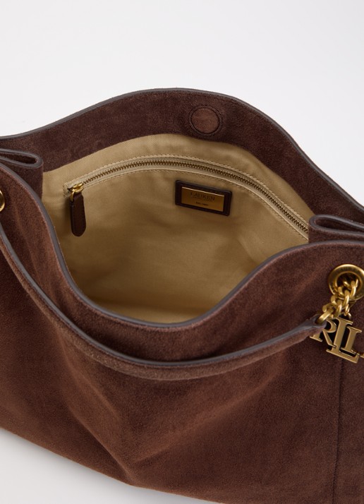 Ralph Lauren Schoudertas van leer - detail donkerbruin