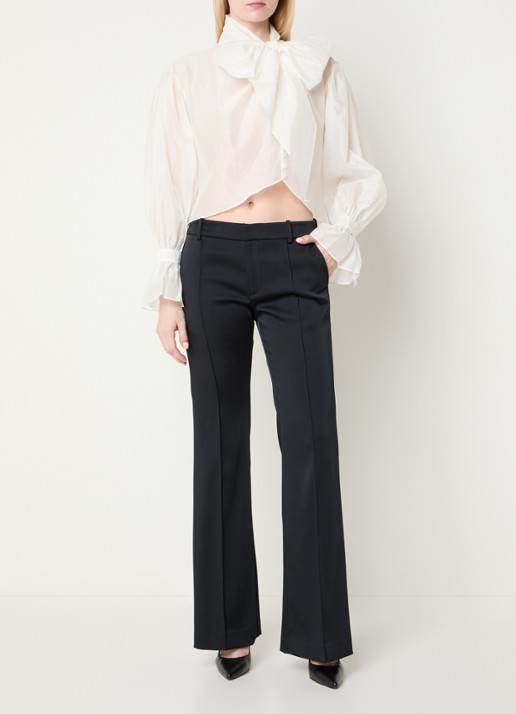 Ralph Lauren Semi-transparante blouse in zijdeblend met sjaalkraag - voorkant 2 gebroken wit