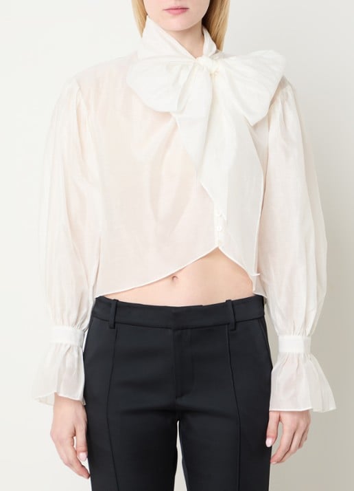 Ralph Lauren Semi-transparante blouse in zijdeblend met sjaalkraag