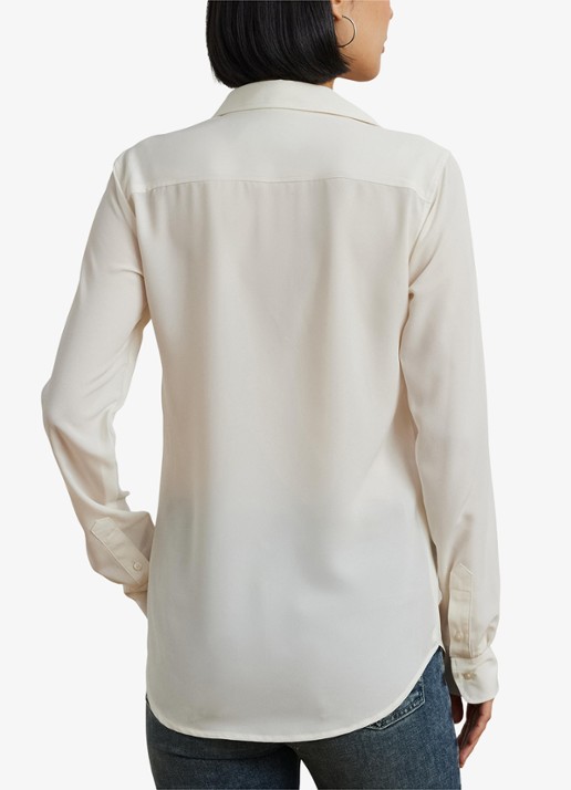 Ralph Lauren Semi-transparante blouse met sierknopen - achterkant 3 mascarpone cream / beige