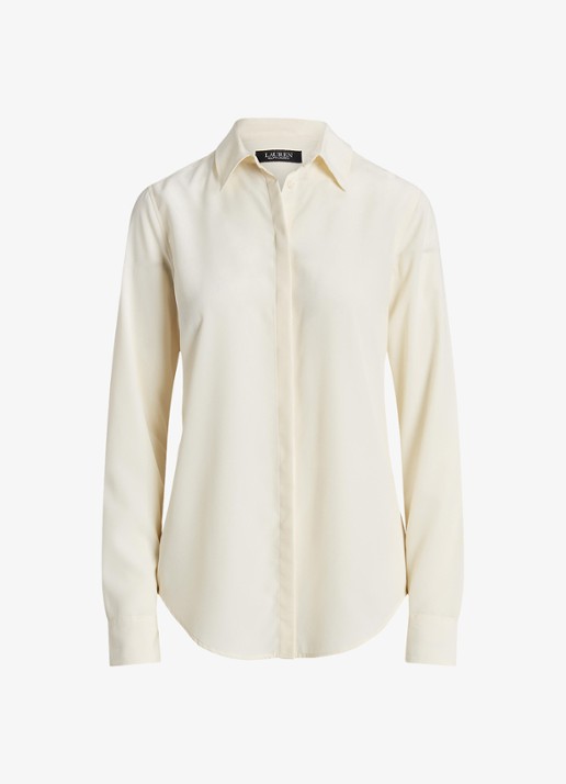 Ralph Lauren Semi-transparante blouse met sierknopen - voorkant 4 mascarpone cream / beige