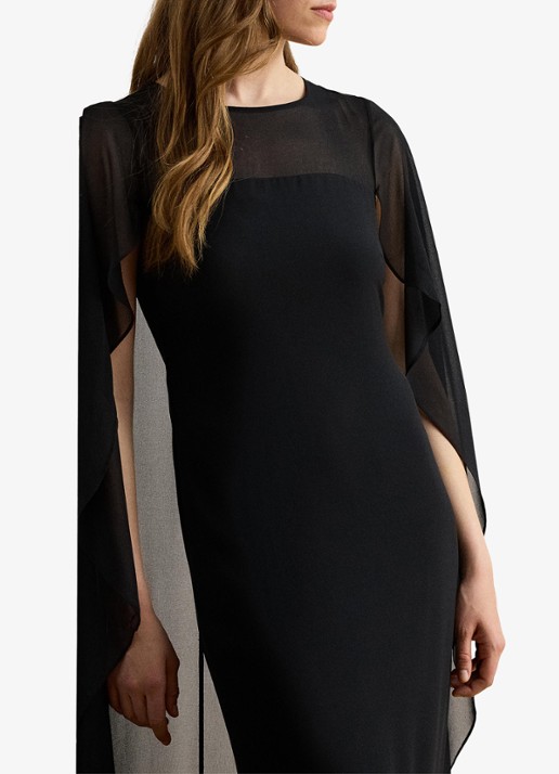 Ralph Lauren Semi-transparante maxi jurk met cape - detail 3 zwart