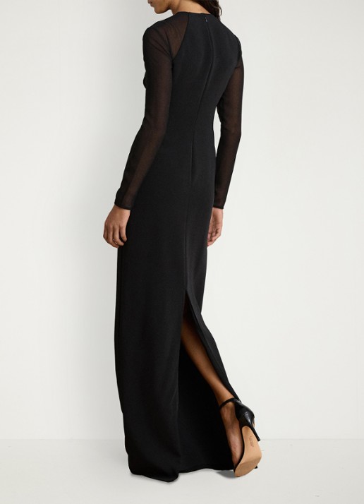 Ralph Lauren Semi-transparante maxi jurk met split - achterkant 3 zwart