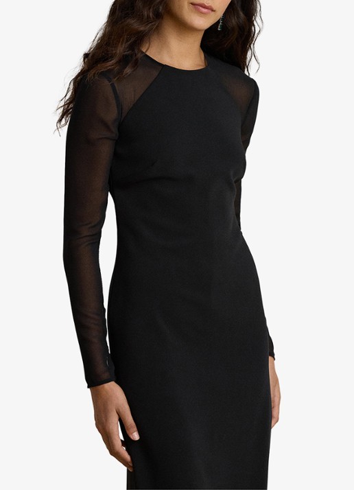 Ralph Lauren Semi-transparante maxi jurk met split - detail zwart