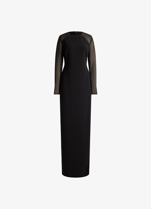 Ralph Lauren Semi-transparante maxi jurk met split - voorkant 4 zwart