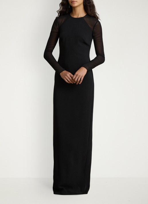 Ralph Lauren Semi-transparante maxi jurk met split - voorkant 5 zwart