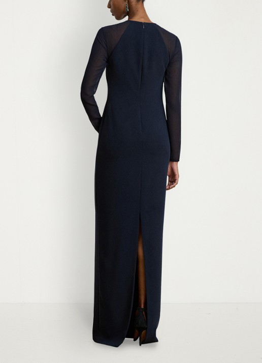 Ralph Lauren Semi-transparante maxi jurk met split - achterkant 3 lauren navy / blauw