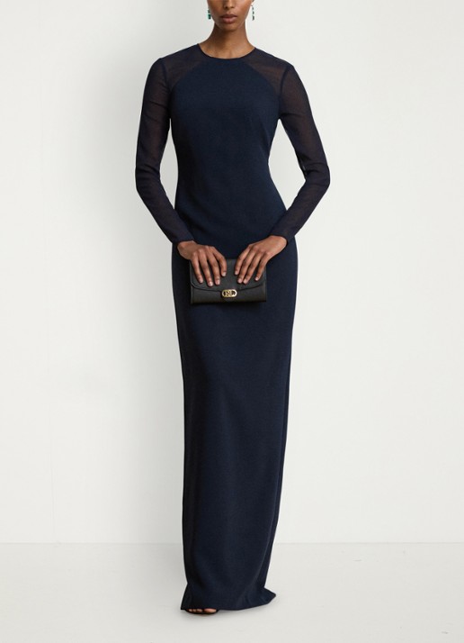 Ralph Lauren Semi-transparante maxi jurk met split - voorkant 5 lauren navy / blauw