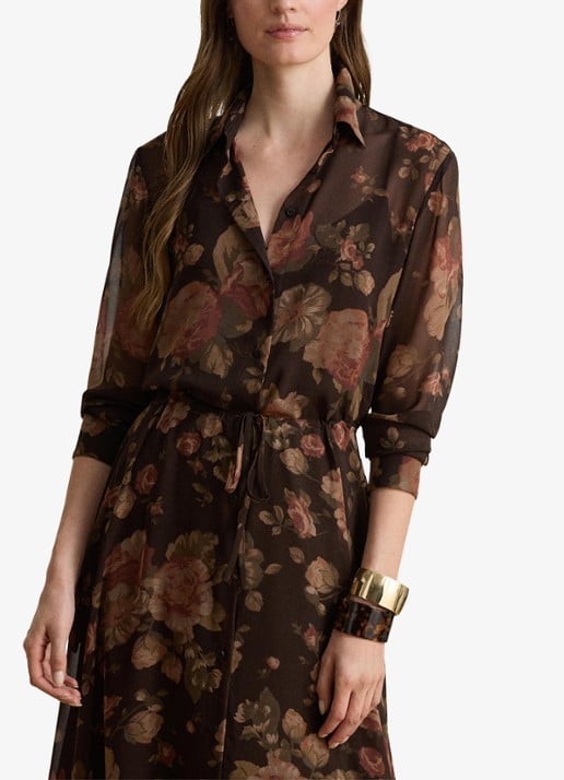 Ralph Lauren Semi-transparante midi blousejurk met bloemenprint