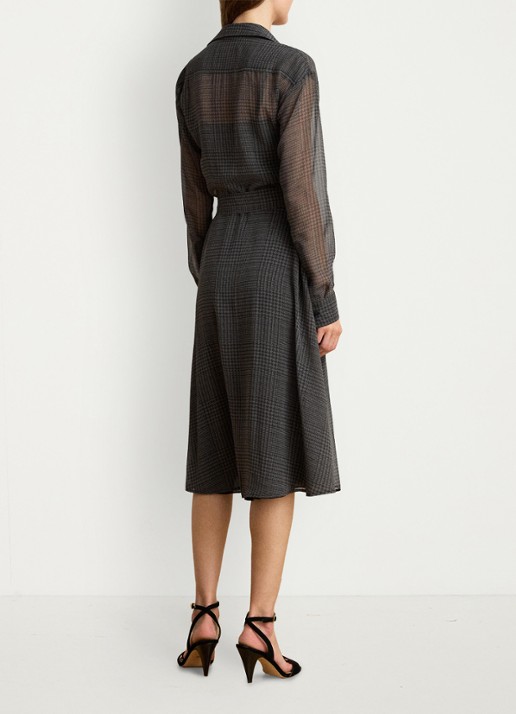 Ralph Lauren Semi-transparante midi blousejurk met pied-de-poule dessin - achterkant grey/black / grijs/zwart
