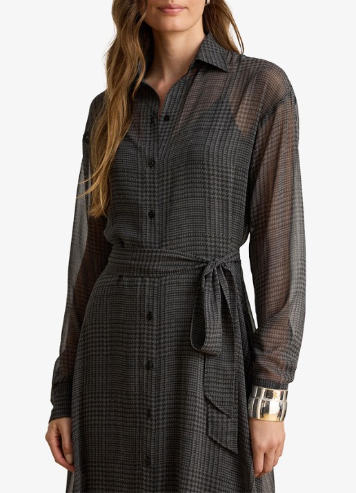 Ralph Lauren Semi-transparante midi blousejurk met pied-de-poule dessin