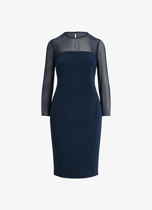 Ralph Lauren Semi-transparante midi jurk met mesh - voorkant blauw