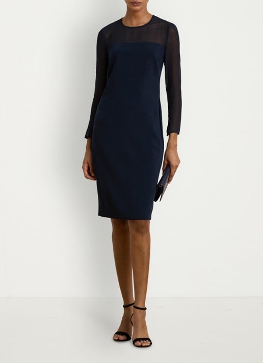 Ralph Lauren Semi-transparante midi jurk met mesh - voorkant 2 blauw