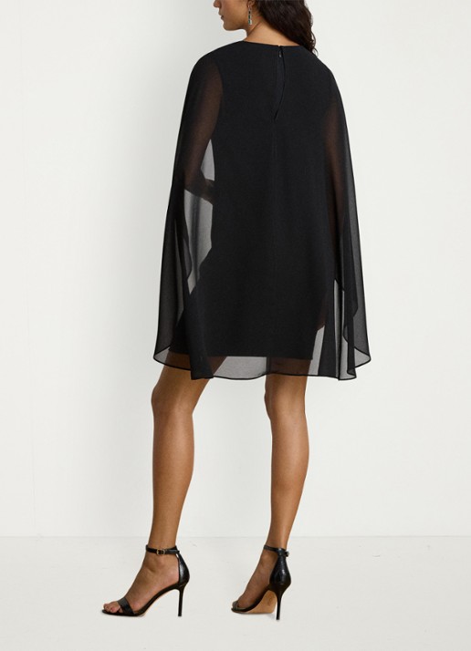 Ralph Lauren Semi-transparante mini jurk met cape - achterkant 3 zwart