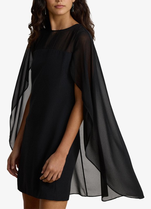 Ralph Lauren Semi-transparante mini jurk met cape - detail 4 zwart