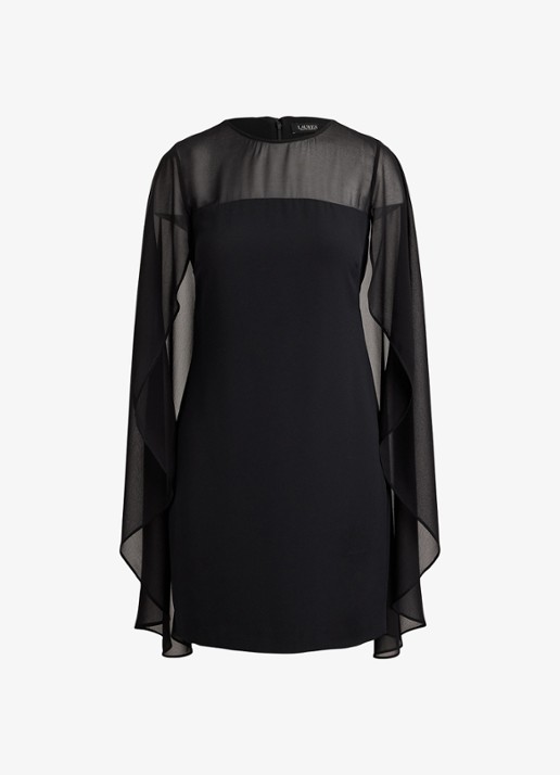Ralph Lauren Semi-transparante mini jurk met cape - voorkant zwart