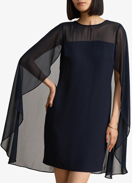 Ralph Lauren Semi-transparante mini jurk met cape - detail lauren navy / blauw