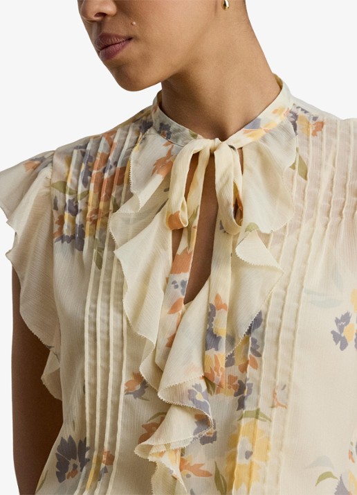 Ralph Lauren Semi-transparante top met bloemen en ruches - detail 2 cream multi 2wmn / creme