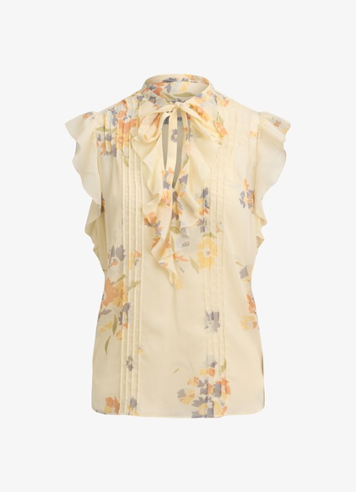 Ralph Lauren Semi-transparante top met bloemen en ruches - voorkant 4 cream multi 2wmn / creme