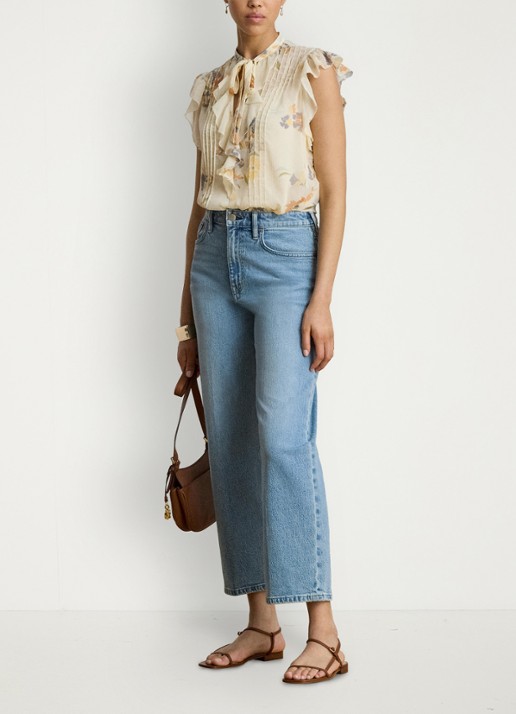 Ralph Lauren Semi-transparante top met bloemen en ruches - voorkant 5 cream multi 2wmn / creme