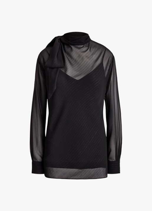 Ralph Lauren Semi-transparante tuniek met lurex - voorkant black metallic / zwart