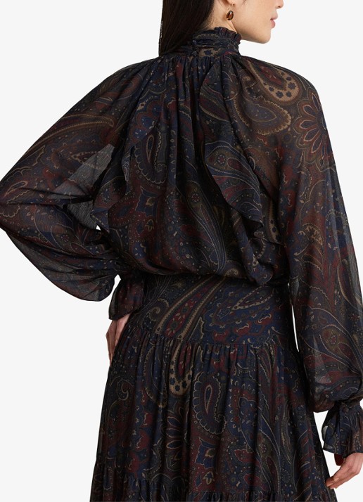 Ralph Lauren Semi-transparante tuniek met paisley dessin - achterkant 5 navy multi / blauw