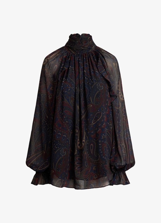 Ralph Lauren Semi-transparante tuniek met paisley dessin - voorkant 3 navy multi / blauw