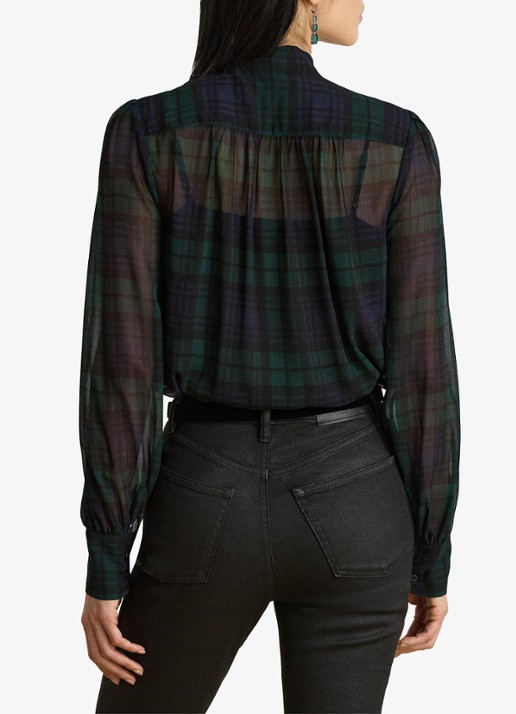 Ralph Lauren Semi-transparante tuniek met ruitdessin en sjaalkraag - achterkant 5 navy/green/black / blauw/groen/zwart