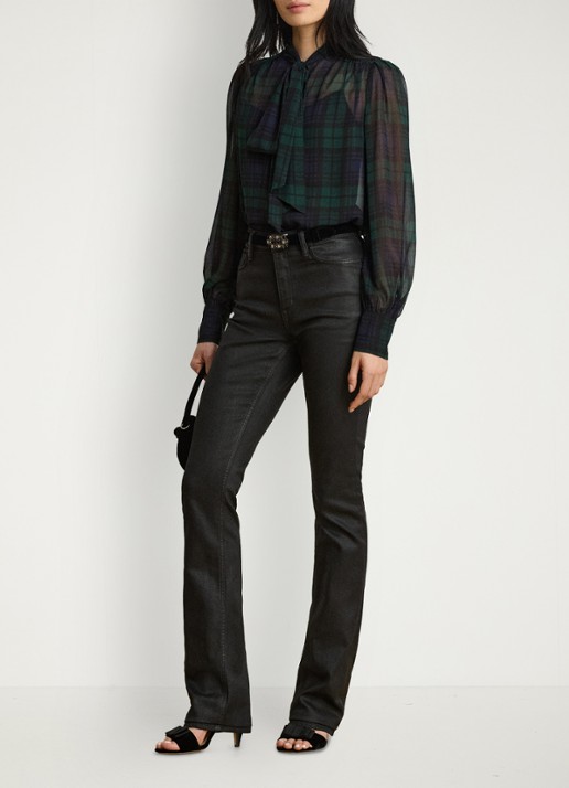 Ralph Lauren Semi-transparante tuniek met ruitdessin en sjaalkraag - voorkant 2 navy/green/black / blauw/groen/zwart