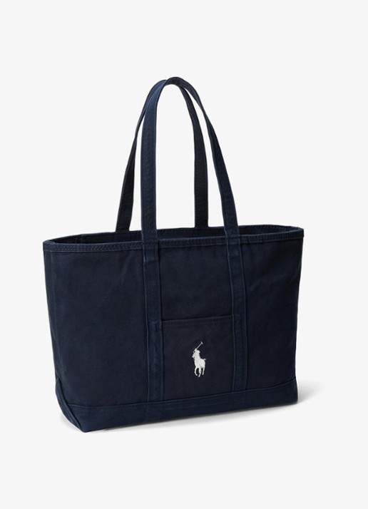 Ralph Lauren Shopper van canvas met logoborduring - detail 2 navy/navy / donkerblauw