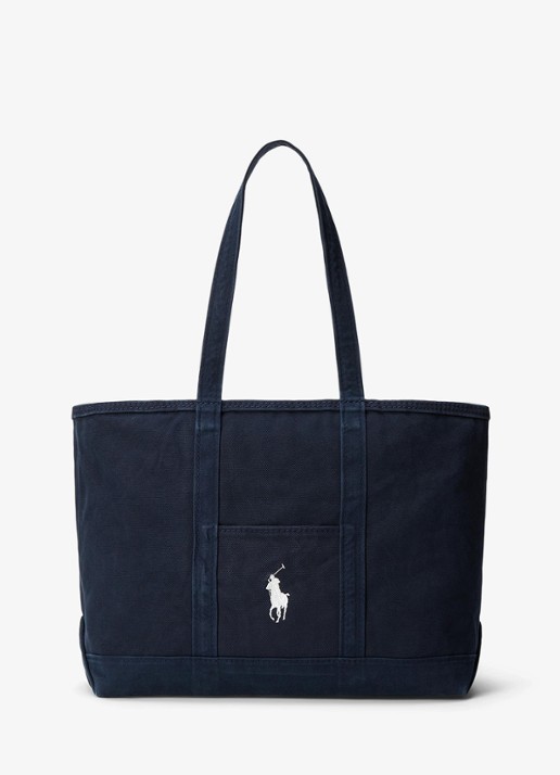 Ralph Lauren Shopper van canvas met logoborduring - voorkant 3 navy/navy / donkerblauw