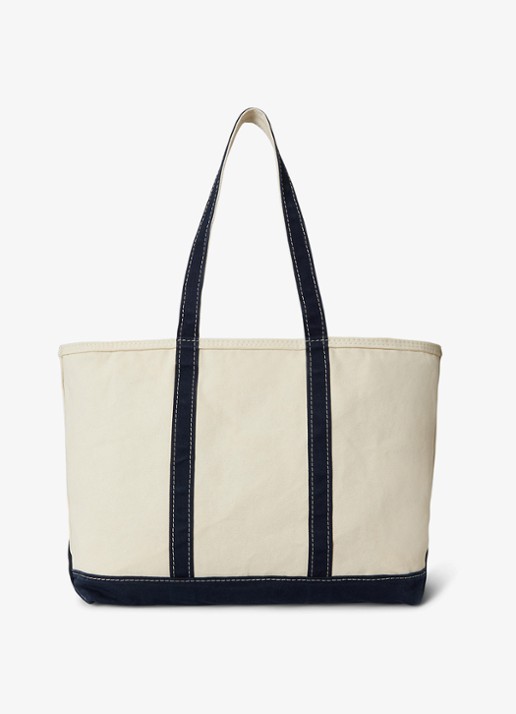 Ralph Lauren Shopper van canvas met logoborduring - achterkant cream/navy / donkerblauw