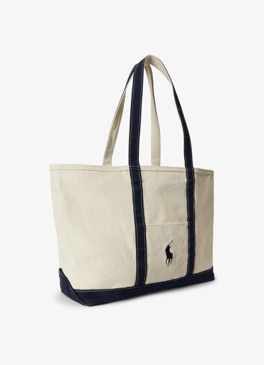 Ralph Lauren Shopper van canvas met logoborduring - detail 2 cream/navy / donkerblauw