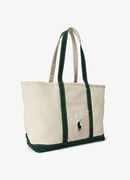 Ralph Lauren Shopper van canvas met logoborduring - detail 2 cream/green / crème