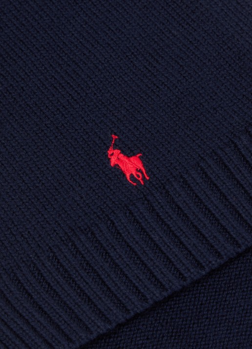 Ralph Lauren Sjaal van wol met logo  - detail 2 donkerblauw